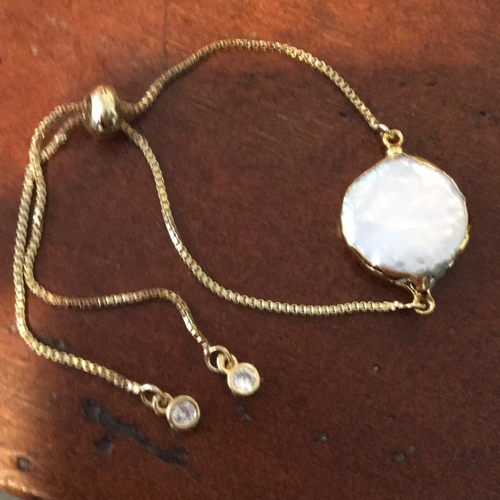 Genuine Mother of Pearl  and diamond bracelet